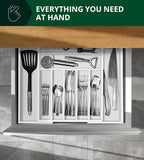 ROYAL CRAFT WOOD Luxury Bamboo Kitchen Drawer Organizer - Silverware Organizer - Utensil Holder and Cutlery Tray with Grooved Drawer Dividers for Flatware and Kitchen Utensils (9 Slot, White)