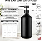 GMISUN Black Soap Dispenser, 2 Pack Matte Black Hand Soap Dispensers for Bathroom, 17 Fl Oz Glass Dish Soap Dispenser for Kitchen with Stainless Steel Pump, Modern Liquid Soap Bottle Set