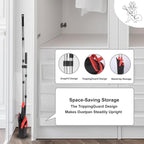 Upgrade Broom and Dustpan Set, 51'' Sturdy Long Handle, Large Upright Stand Up Broom and Dustpan, ZeroGap Lip, Self-Cleaning Dustpan Teeth for Lobby Kitchen Office Floor - Black and Red