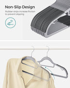 SONGMICS Pack of 30 Coat Hangers, Space-Saving Plastic Clothes Hangers, Non-Slip, 0.2 Inches Slim, 16.5 Inches Wide, 360° Swivel Silver Hook, Light and Dark Gray UCRP20G30