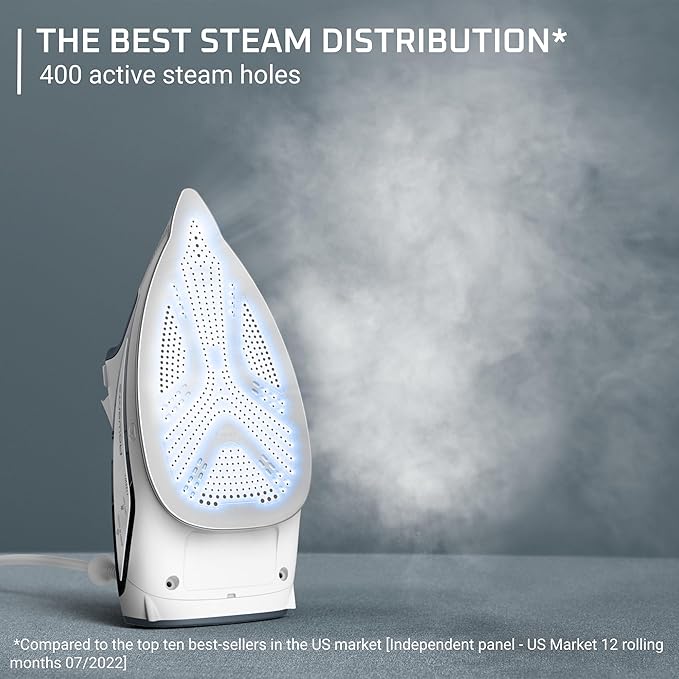 Rowenta Iron Steamer for Clothes, Powerful Steam Iron with Steamers, Focus Stainless Steel Soleplate, 400 Microsteam Holes, Lightweight, Leakproof, 1725 Watts, DW5280