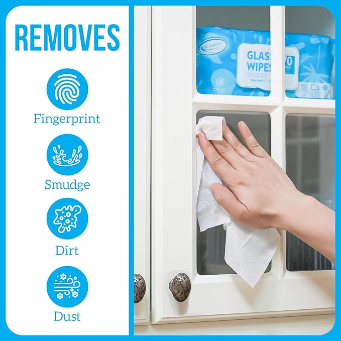Air Jungles Glass and Window Cleaner Wipes 70 Count, Extra Large 8" x 10" Size Multi-Surface Glass Cleaning Wipes for Car Windshield, Headlight, Mirror, Tile, and Household Appliance