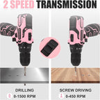 COMOWARE Pink Cordless Drill Set for Women, 12V Lightweight Electric Screwdriver with 3/8" Keyless Chuck, 1.5Ah Battery - Portable Power Drill Kit with Pink Tool Bag for Home DIY Projects