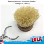Lola Products Replacement Head for The Original Tampico Vegetable & Dish Brush, Birch Hardwood & Tampico Bristles, Reusable & Washable, 3 Pack