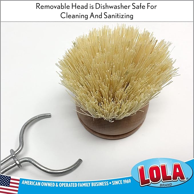 Lola Products Replacement Head for The Original Tampico Vegetable & Dish Brush, Birch Hardwood & Tampico Bristles, Reusable & Washable, 3 Pack