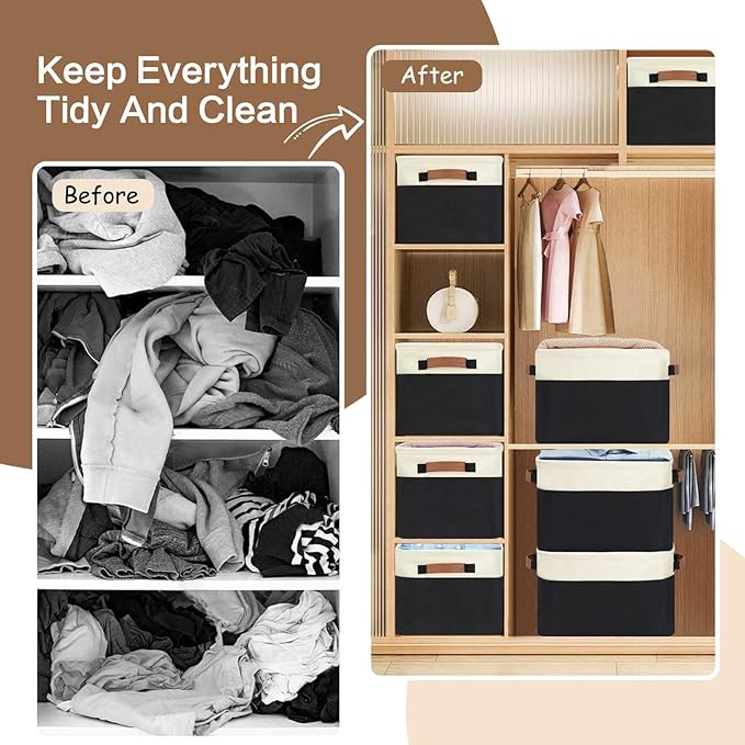 GhvyenntteS Large Fabric Storage Bins for Shelves with Metal Frame Opening & Hard Bottom Board, Collapsible Storage Baskets for Shelves 3 Pack, 15x11 Inch Baskets for Organizing Clothes Toys (Black)