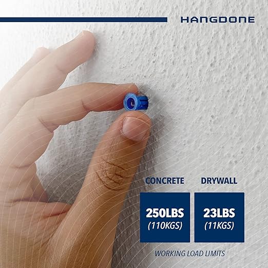 Ribbed Wall Anchors #10-#12 1-1/4-Inch with Screws 100-Pack, Blue, Plastic Anchor for Drywall/Concrete, Pan Head Phillips Screw Included