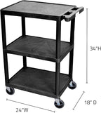 Luxor Multipurpose Storage Utility Cart 3 Shelves Structural Foam Plastic - Black