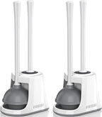 Toilet Plunger and Brush, Bowl Brush and Heavy Duty Toilet Plunger Set with Ventilated Holder, 2-in-1 Toilet Brush and Plunger Combo for Bathroom Cleaning（2 Pack, White）