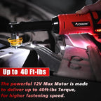 AOBEN 3/8" 40 Ft-lbs Cordless Electric Ratchet Wrench Kit with Variable Speed, Lithium Batteries