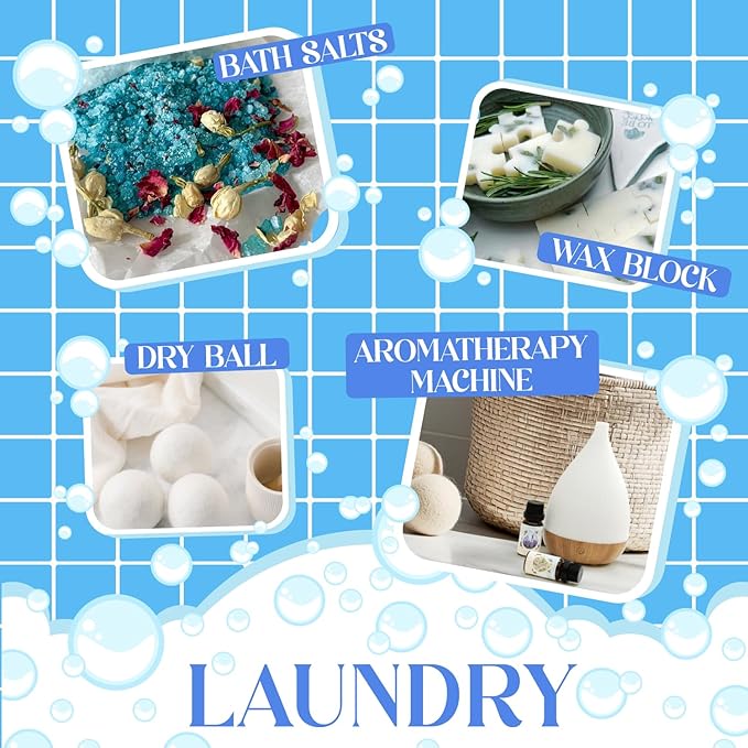 Laundry Fragrance Oils Set, Essential Oil for Diffuser, Aromatherapy Gift, Clean Scent Diffuser Oil, Use with Wool Dryer Balls,Chamomile, Fresh Cotton, Sage, Cedar, Lavender, Cherry Soap