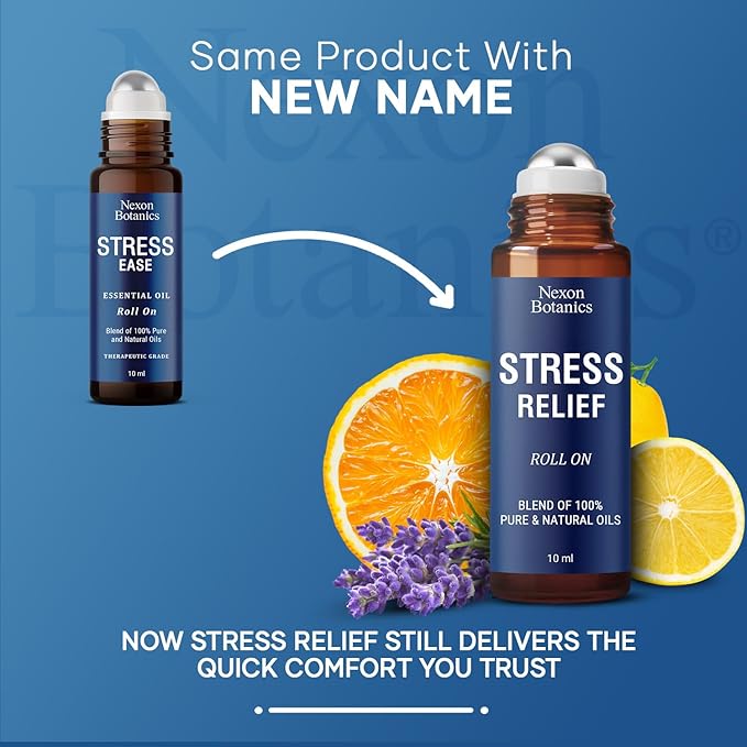 Stress Relief Essential Oil Roll-On Blend 10 ml - Natural Stress Relief with Lavender, Geranium & Frankincense Oils Roller - Pure & Calming Aromatherapy - Nexon Botanics