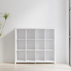 SIMPLIHOME Acadian Bookcase - 57 inch Tall 12-Cube Solid Wood Storage Display Unit in White, Transitional Cube Organizer for Living Room, Study Room or Office with Fixed Shelves and Tapered Legs