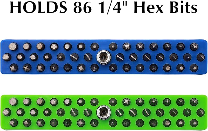 EMENTOL 2PCS 1/4" Magnetic Bits Holder Set - Green and Blue, 86PCS Hole, Bit Organizer with Strong Magnetic, Magnetic Bits Organizer, 2 Pieces