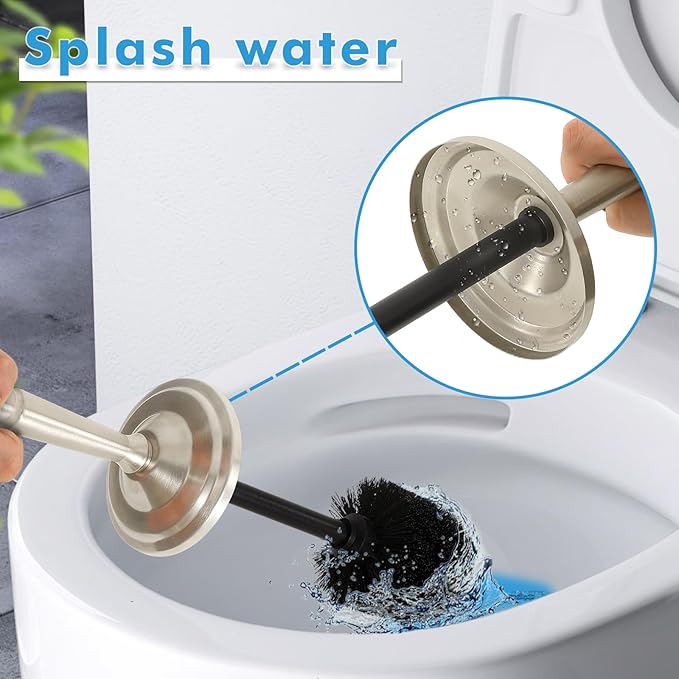 Stain Nickel Toilet Brush and Holder Set, Stainless Steel Toilet Brush for Bathroom,Heavy Duty Silver Toilet Bowl Brush,Deep Cleaning Modern Toilet Cleaner Brush -Space Saving, Covered Brush