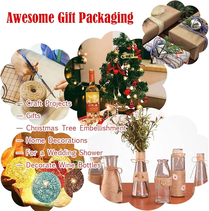 Jute Twine 15m Long Twine String for Crafts Gift Wrapping Packing Gardening Crochet Knitting Macrame Decor (Medium Grape)