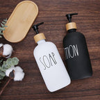Soap Dispenser Bathroom Set, Hand Soap and Lotion Dispenser Set with Tray for Bathroom, Black and White Bathroom Decor Modern Farmhouse Decor Kitchen Art Dish Soap Holder (Black & White)