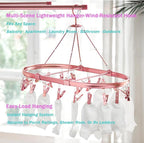 Aluminum Hanging Drying Racks for Laundry with 26 Non-Slip Clips, and Wind-Resistant Hook, Laundry Drying for Socks, Baby Clothes, Underwear, and Delicates.Oval & One-Piece Design, (Dark Red)