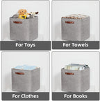 HNZIGE Fabric Storage Cubes Baskets,Set of 4,Foldable Storage Basket with Handles for Organizing,13 x 13 Cube Storage Organizer Bins for Toys, Clothes(Gray)