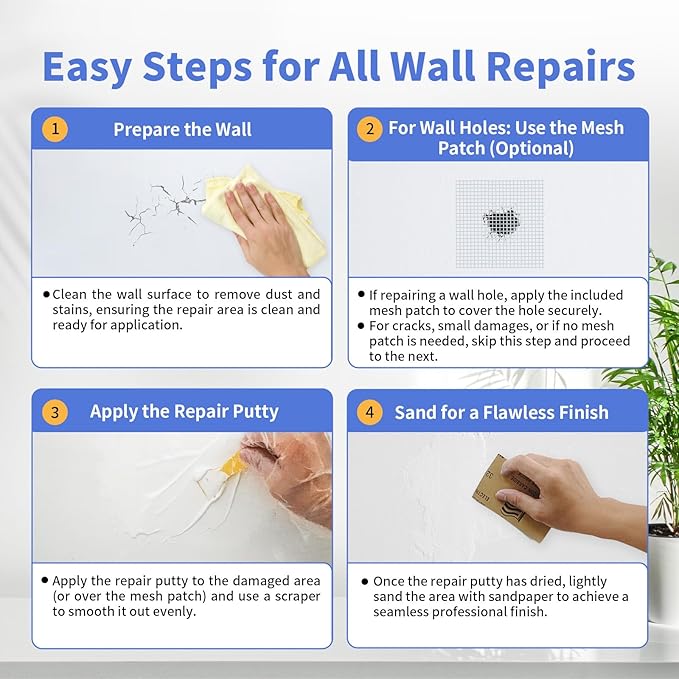 YKF Drywall Patch Repair Kit, 18 Oz Spackle Wall Repair Paste with Scraper, Easy Wall Hole & Crack Mending, Quick Drying, Paintable, Strong Adhesion, Long Lasting Fix for Drywall Plaster Wood