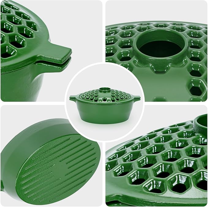 G GOOD GAIN Wood Stove Steamer - Cast Iron Stove Humidifier with Large Opening Top | Oval Bowl Fire Place Stove Pot for Home Heating Decorative | Matte Finish & 2.7 Quart, Green