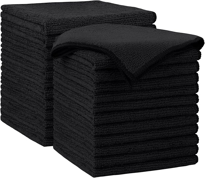 AIDEA Microfiber Cleaning Cloth-24PK, Soft Microfiber Towels for Cars, Absorbent Cleaning Rags, Lint-Free Streak-Free Wash Cloths for House, Kitchen, Window(12in.x12in), Black