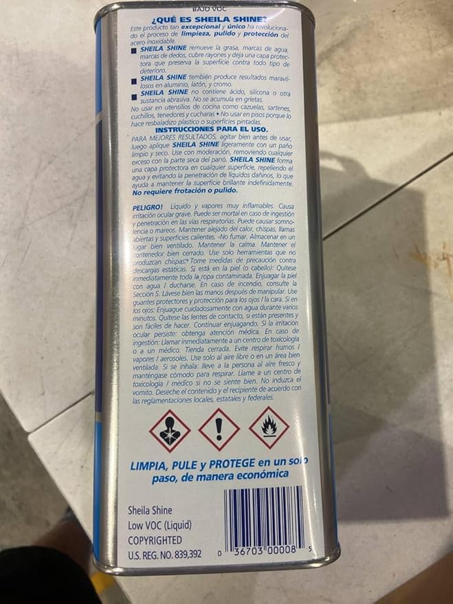 Sheila Shine 4 x 1 Gal. Can Low Voc Stainless Steel Cleaner and Polish, Protects Household Kitchen Surface, Removes Grease & Residue Marks, Stainless Steel Cleaner for Appliances, Fridge, Oven & Sinks