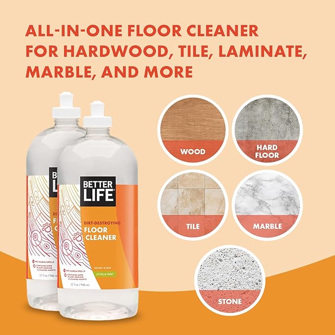 Better Life Floor Cleaner - Liquid Multipurpose Cleaner for Wood, Tile, Laminate, Vinyl, Bamboo - Hardwood Floor Cleaner for Mopping - Citrus Mint 32oz