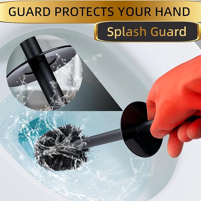 Toilet Bowl Brush and Holder Long Handle Toilet Brush for Bathroom Toilet Scrubbing Brush with Stainless Steel Base for Domestic Deep Cleaning Under Rims (Black 1)