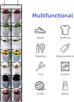 KEEPJOY Over the Door Shoe Organizer, Hanging Shoe Organizer with 4 Hooks, Shoe Holder with 14 Mesh Pockets Closet Door Shoe Storage Bag (White-2Pack)