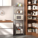 Sakugi Storage Shelves - Set of 2, 5-Tier Metal Shelf Organizer, Space-Saving Garage Shelving with Leveling Feet, Standing Shelves Organizer for Kitchen, Laundry, Pantry (18.4"x12.6"x57.4", Silver)