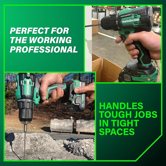 Metabo HPT 36V MultiVolt™ Cordless Brushless 1/2" Hammer Drill Kit, Power Drill Kit with Lithium-Ion Metabo Batteries , Case and Charger, Compact Lightweight Power Tool, DV36DC