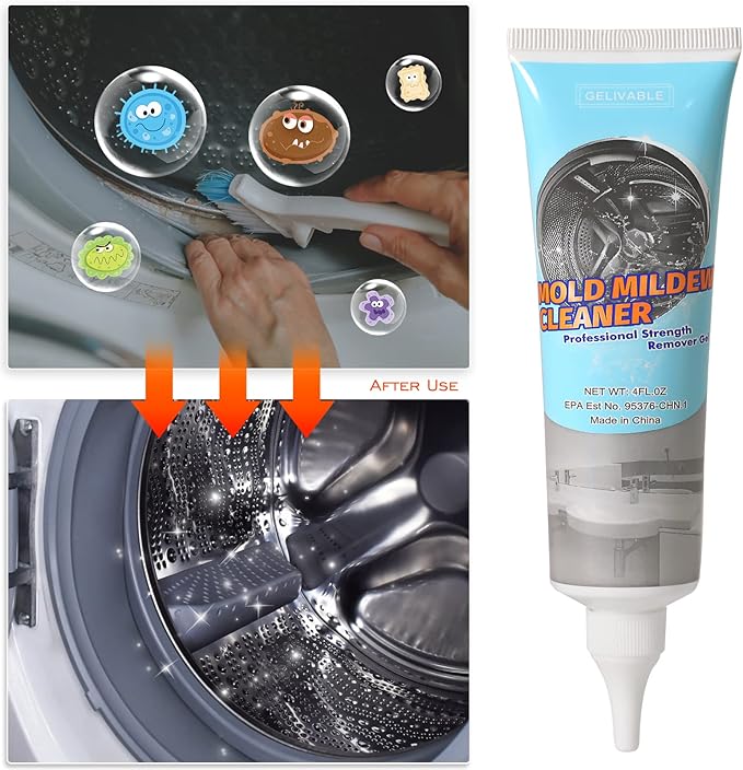 Mold Remover Gel, Mold Stain Cleaner for Bathroom, Household Shower, Kitchen Sinks, Toilet, Tile, Grout, Walls, Washing Machine and Refrigerator Strips - 4 Fl.Oz(Pack of 2)