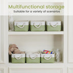 Storage Baskets for Shelves 11.8x7.9x5.2 Inch-Foldable Fabric Organizing Storage Bins with Handles, Closet & Bathroom Organizer, Home Storage for Kitchen, Office (3-Pack, White&Green)
