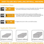 KURUI Self Drilling Drywall Anchors Assortment Kit, 200PCs Picture Hanging Kit for Frame,Curtain Rods,Art Hanging, 100PCs #6 Heavy Duty Metal Dry Wall Anchors 100PCs #8 Plastic Drywall Hangers