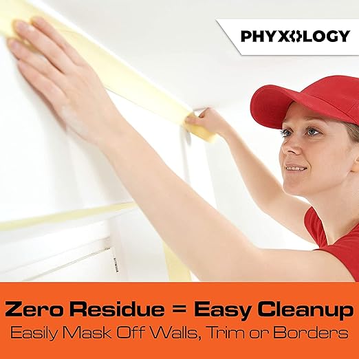 No-Residue 2 Inch, 60 Yard Masking Tape 2 Pk. Easy-Tear, Pro-Grade Removable Painters Tape Great for Home, Office, Commercial Contractor. Clean, Drip-Free Painting with Wide Crepe Paper Rolls