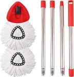 Mop Replacement Heads, Handle, Base Compatible with O Cedar EasyWring 1-Tank Spin Mop System, 2 Microfiber Mop Head Refills, 4-Section Iron Handle 30-58in and 1 Spin Base Cover Set