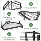 Garden Tool Organizer for Corner,Metal Yard Tool Organizer for Long-Handled Tools/Rakes/Brooms,Side Garden Pocket,Heavy Duty Steel Yard Tool Storage Rack for Garage,Shed, Outdoor