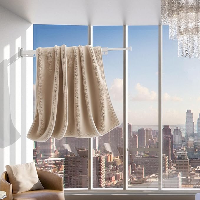 Clothes Drying Rack, Retractable and Foldable Laundry Drying Rack Wall Mount for Indoor, Space Saver Clothes Hanging Rack for Laundry Room, Balcony, Closet, Bedroom(Double-Fold),White