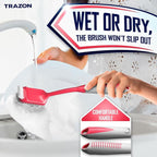 Dish Brush Set of 4 - Kitchen Scrub Brushes with Non-Slip Long Handle for Cleaning, Scrubber, Dishwashing, Dishes, Bottles, Straws, Cups, Pots & Sink, Red