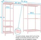 Ulif E10 Clothes Rack（With Stretchable Hanger Rod）Freestanding Clothing Racks for Hanging Clothes，Adjustable Closet Organizer System，Portable Garment Rack 73-97"W x 15" D x 72" H，Max Load 800LBS，Pink