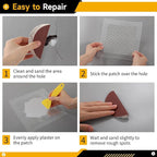 yeesport 4 Pcs Drywall Repair Kit, 12×12" Self Adhesive Mesh Patches with 2 Sanding Pads & 1 Scraper, Aluminum Dry Hole Repair Tools, Wall Repair Patch Kit for Ceiling