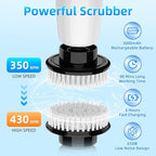 White Electric Spin Scrubber, Cordless Spin Scrubber with 8 Replaceable Brush Heads, Electric Scrub Brush with Adjustable Extension Handle, Electric Cleaning Brush for Bathroom, Tile and Bathtub