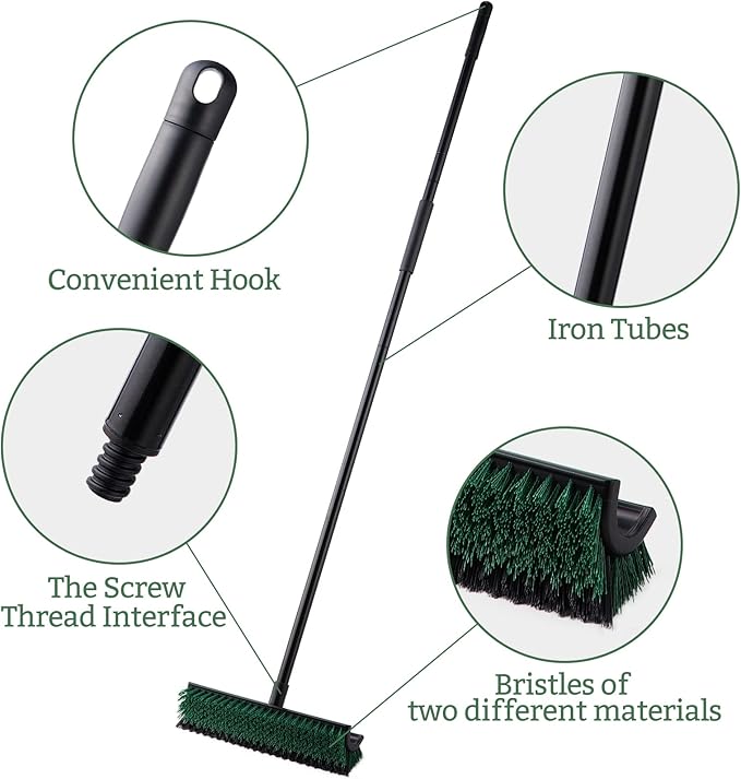 Eyliden Double-Sided Floor Scrub Brush, 65.5'' Long Handle, V-Shaped Head Brushes for Crevice and Corner Cleaning, No-Scratch Effortless Grout Brush for Floor Joint Tile Seams Bathroom Kitchen