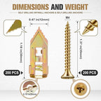 400 Pcs Drywall Anchors for Drywall Self Drilling with Screws Kit 0.47 x 1.18 Inch, 200 Sheetrock Expansion Anchors 200 Zinc Plated Screws, Drive in Hollow Board Nails No Drill or Holes in Wall