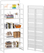 4NM No-Assembly 5 Tiers Folding Bookshelf Storage Shelves Vintage Bookcase Standing Racks Study Organizer Home Office (All White)