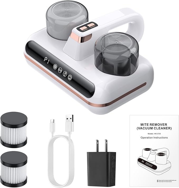 Bed Vacuum Cleaner Mattress Vacuum with UV 10Kpa Suction HEPA Filter 100W, 245nm UV Light & 10000 RPM/Min Recharging Battery Power, Heating, Brush Wheel Rotation, Large Suction, LED Display