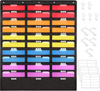 Annecy 30 Pockets Classroom Mailbox, Hanging Wall File Organizer, Black Storage Pocket Chart for Folder and Paper, Space Saver, Come with Wall Hangers, Over The Door Hooks, Labels
