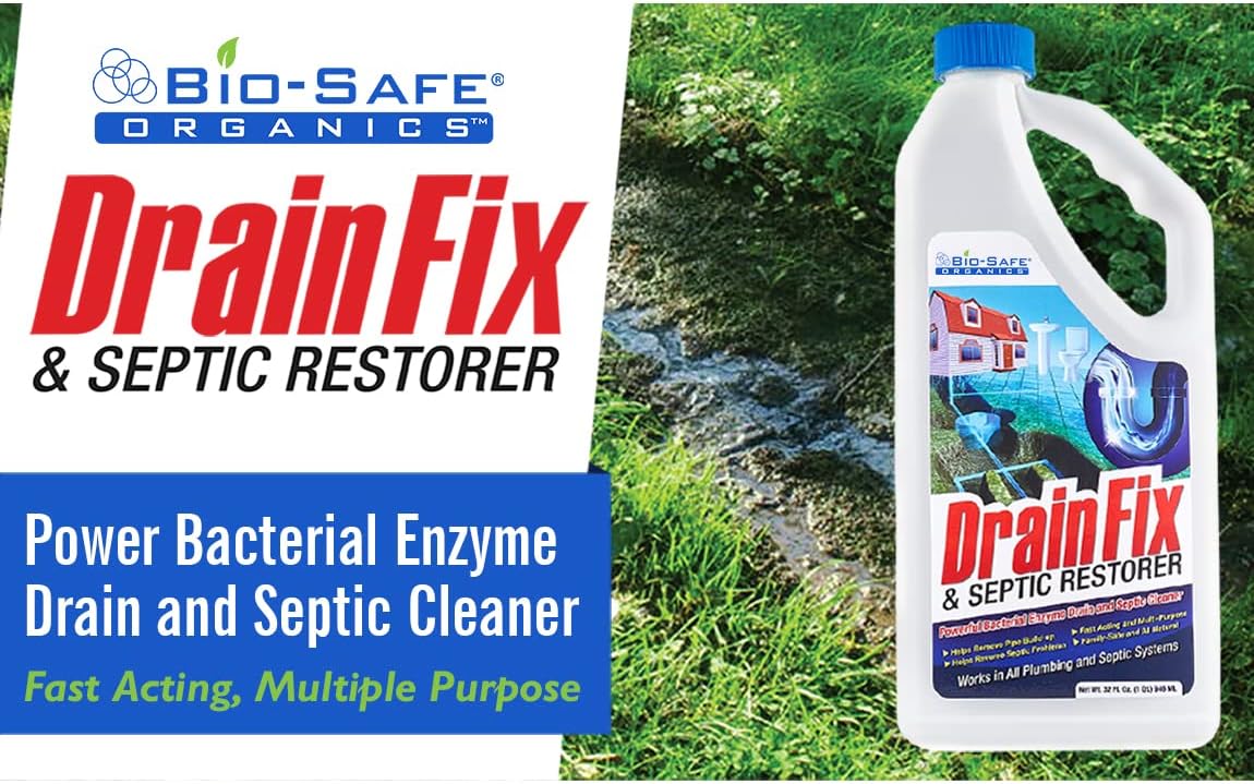 Drainfix & Septic Restorer 32 Oz Septic Tank Treatment | Drainfield Treatment | Septic Safe Drain Cleaner | Enzyme Drain Cleaner | Septic Cleaner | Exxon Valdez Patented - 18 Pack