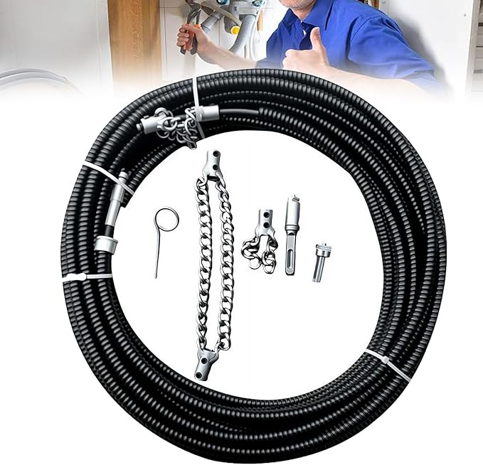 Drain Cleaning Cable for Bathrooms, 2026New Sewer Descaling Chain, 8mm (1/4") Heavy Duty Drain Clog Remover Tools, Flexible Push Snake Cable for PVC Pipes, Toilets (2Meter)